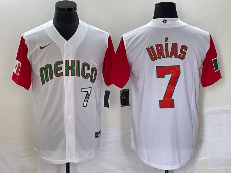Men 2023 World Cub Mexico 7 Urias White orange Nike MLB Jersey